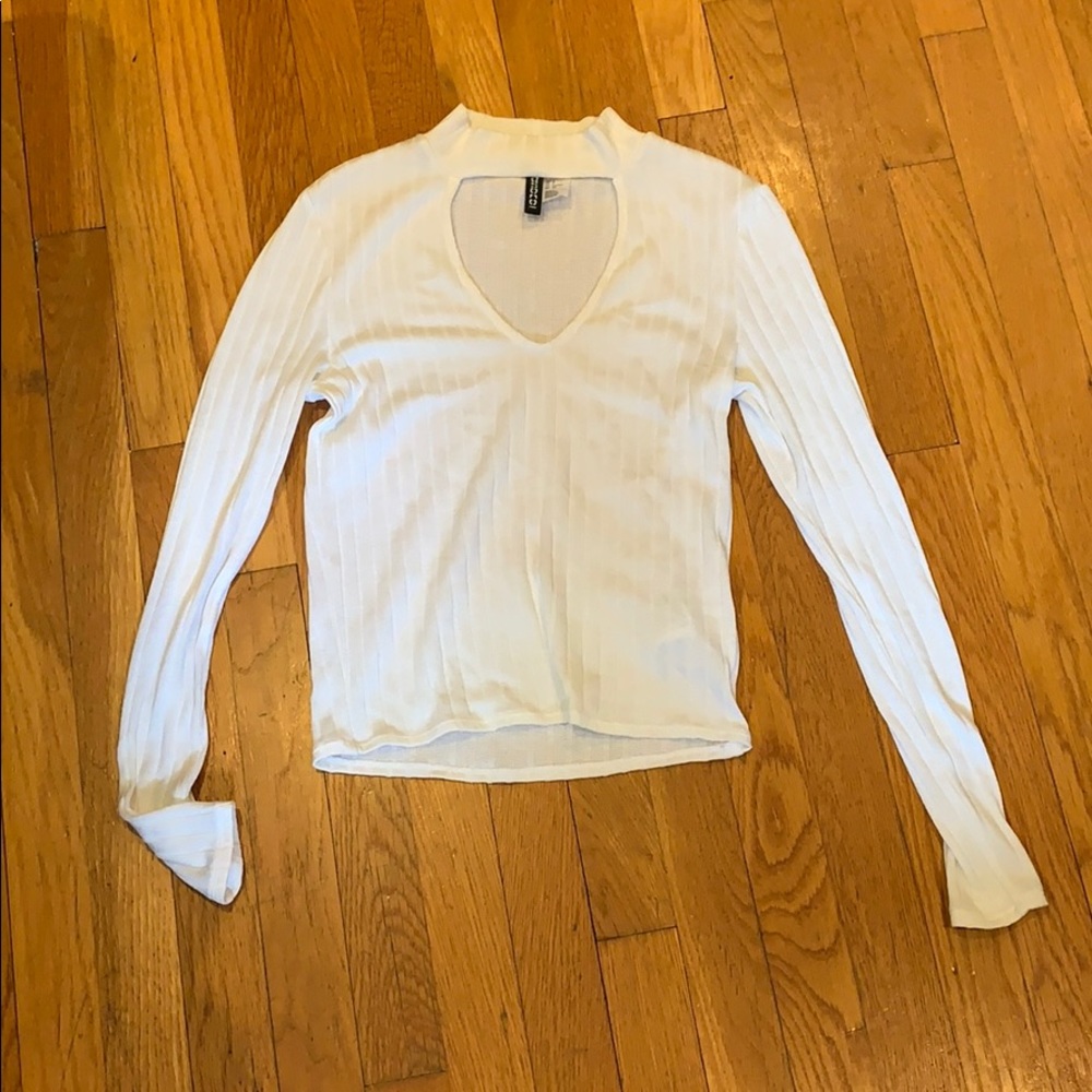 Open chest white long sleeve top